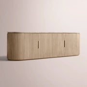 Sopravelle Emperador Media Console — GREIGE OAK / GREY MARBLE / 4-DOOR LOW CONSOLE 96”