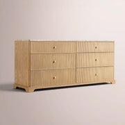 Celorin Emperador Reeded Drawer Dresser — GREIGE OAK-GREY MARBLE / 6-DRAWER DRESSER