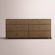 Celorin Emperador Reeded Drawer Dresser — BROWN OAK-BROWN MARBLE / 6-DRAWER DRESSER