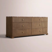 Celorin Emperador Reeded Drawer Dresser — BROWN OAK-BROWN MARBLE / 6-DRAWER DRESSER