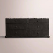 Celorin Emperador Reeded Drawer Dresser — BLACK OAK-BLACK MARBLE / 6-DRAWER DRESSER