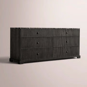 Celorin Emperador Reeded Drawer Dresser — BLACK OAK-BLACK MARBLE / 6-DRAWER DRESSER