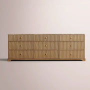 Celorin Emperador Reeded Drawer Dresser — NATURAL OAK-GOLD MARBLE / 9-DRAWER DRESSER