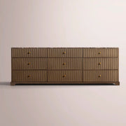 Celorin Emperador Reeded Drawer Dresser — BROWN OAK-BROWN MARBLE / 9-DRAWER DRESSER