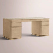 Liromelle Emperador Desk — GREIGE BRUSHED OAK / GREY EMPERADOR MARBLE / 84