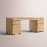 Liromelle Emperador Desk — LIGHT BRUSHED OAK / CREMA EMPERADOR MARBLE / 72