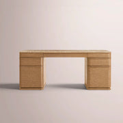 Liromelle Emperador Desk — NATURAL BRUSHED OAK / GOLD EMPERADOR MARBLE / 60