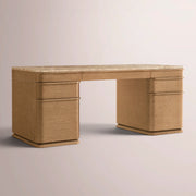 Liromelle Emperador Desk — NATURAL BRUSHED OAK / GOLD EMPERADOR MARBLE / 84