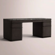 Liromelle Emperador Desk — BLACK BRUSHED OAK / BLACK EMPERADOR MARBLE / 84