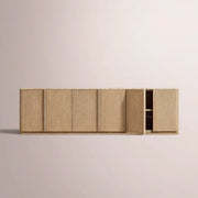 Liromelle Emperador Media Console — LIGHT BRUSHED OAK / CREMA EMPERADOR MARBLE / 6-DOOR 96