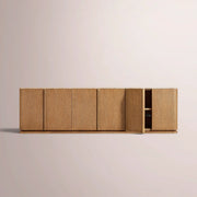 Liromelle Emperador Media Console — NATURAL BRUSHED OAK / GOLD EMPERADOR MARBLE / 6-DOOR 96