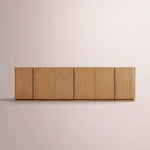Liromelle Emperador Media Console — NATURAL BRUSHED OAK / GOLD EMPERADOR MARBLE / 6-DOOR 96