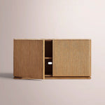 Liromelle Emperador Media Console — NATURAL BRUSHED OAK / GOLD EMPERADOR MARBLE / 2-DOOR 48