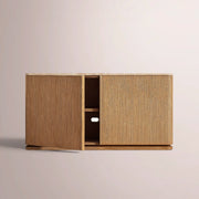 Liromelle Emperador Media Console — NATURAL BRUSHED OAK / GOLD EMPERADOR MARBLE / 2-DOOR 48