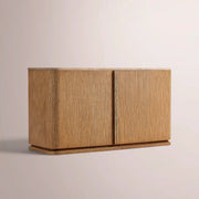 Liromelle Emperador Media Console — NATURAL BRUSHED OAK / GOLD EMPERADOR MARBLE / 2-DOOR 48