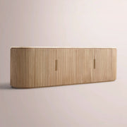 Sopravelle Emperador Media Console — LIGHT OAK / CREMAR MARBLE / 4-DOOR LOW CONSOLE 96”