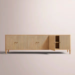 Luvoriel Reeded Media Console — LIGHT OAK / 6-DOOR 96