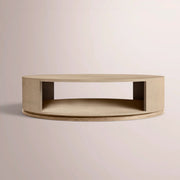 Liromelle Shagreen Round Open Coffee Table — TAUPE SHAGREEN/GREIGE BRUSHED OAK / 48