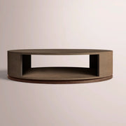 Liromelle Shagreen Round Open Coffee Table — MOCHA SHAGREEN/BROWN BRUSHED OAK / 60