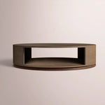 Liromelle Shagreen Round Open Coffee Table — MOCHA SHAGREEN/BROWN BRUSHED OAK / 48