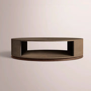 Liromelle Shagreen Round Open Coffee Table — MOCHA SHAGREEN/BROWN BRUSHED OAK / 48