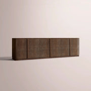 Liromelle Shagreen Sideboard — MOCHA SHAGREEN/BROWN BRUSHED OAK / 6-DOOR 96
