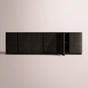 Liromelle Shagreen Media Console — EBONY SHAGREEN/BLACK BRUSHED OAK / 6-DOOR 96