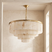 Rectangular Alabaster Tiered Round Chandelier