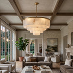 Rectangular Alabaster Tiered Round Chandelier