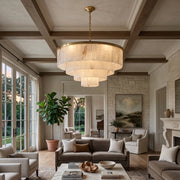 Rectangular Alabaster Tiered Round Chandelier