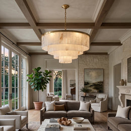 Rectangular Alabaster Tiered Round Chandelier