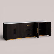 Favera Plinth Sideboard with Drawers — EBONY / CARRARA