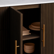 Favera Plinth Sideboard with Drawers — MOCHA / CARRARA