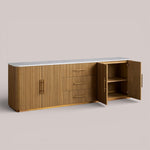 Favera Plinth Sideboard with Drawers — HONEY / CARRARA