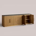 Favera Plinth Sideboard with Drawers — HONEY / BLUESTONE